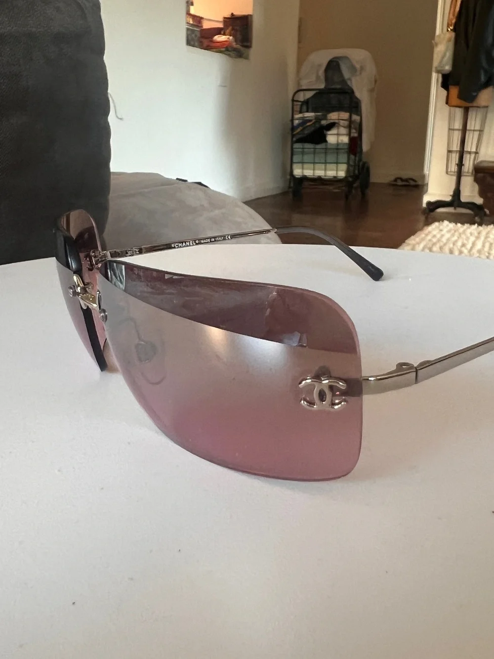 Vintage Chanel 4017 Rimless Pink Gradient Sunglasses C.124/7E Y2K CC Logo + Case